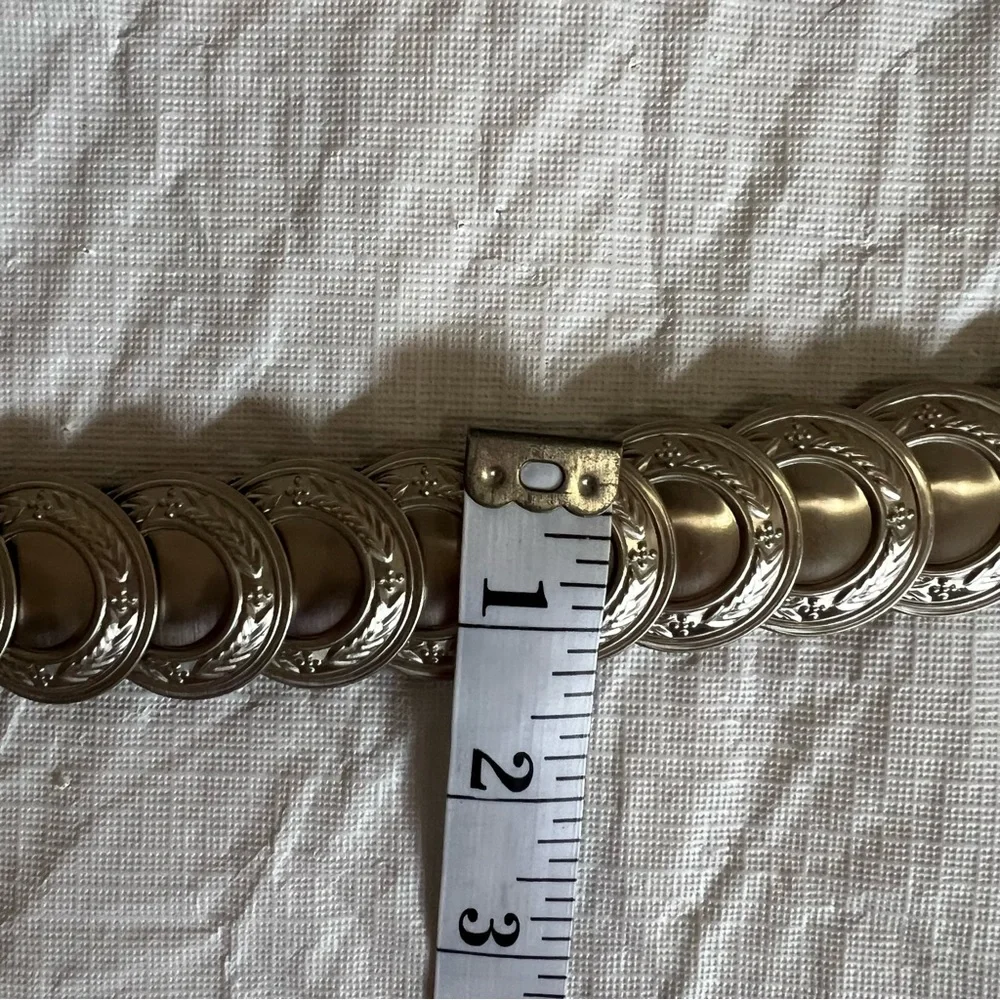 Vintage Metal Round Silver 1” Disc Belt Stretchy Fits Waist 27”-32”